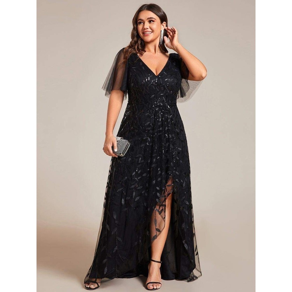 Ever Pretty Black Sequin V-Neck Prom Gown